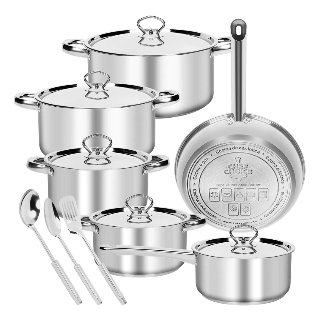 Bateria Cocina Cacerolas 15 Piezas Juego De Ollas Acero Inox