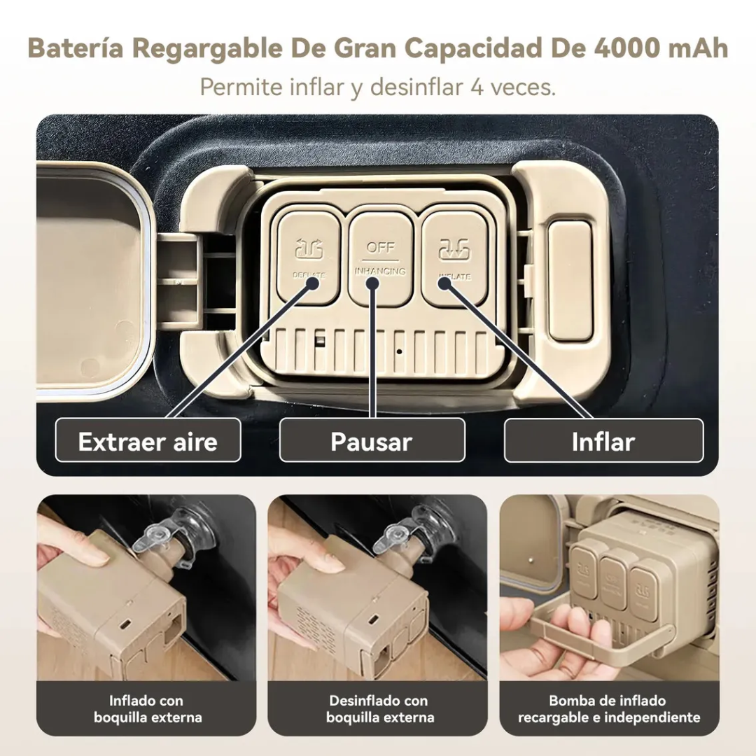 Colchón Inflable Eléctrico Queen 2 Plazas + 2 Almohadas de Regalo 🎁 Bomba Recargable con Luz | Gris/Negro