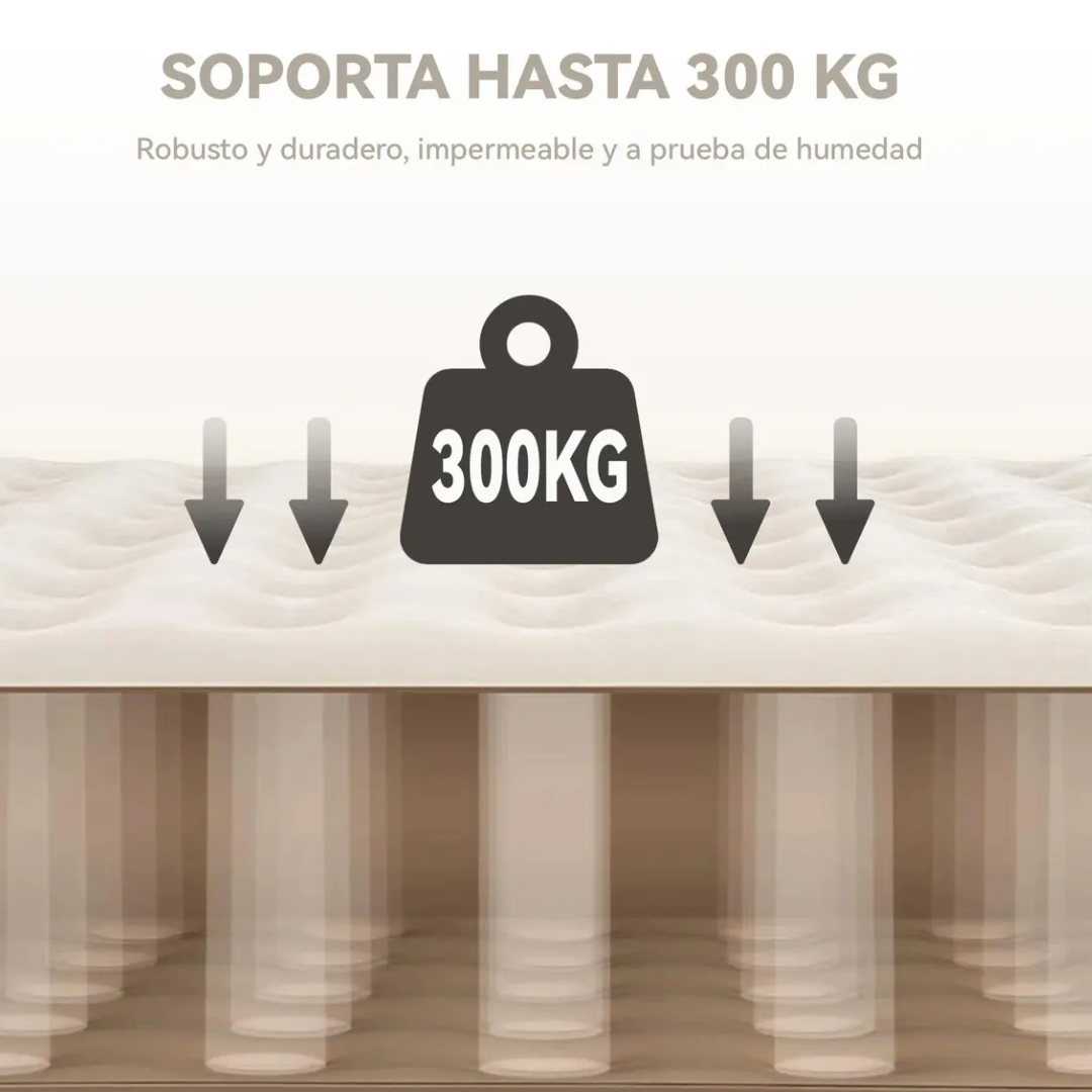 Colchón Inflable Eléctrico Queen 2 Plazas + 2 Almohadas de Regalo 🎁 Bomba Recargable con Luz | Gris/Negro