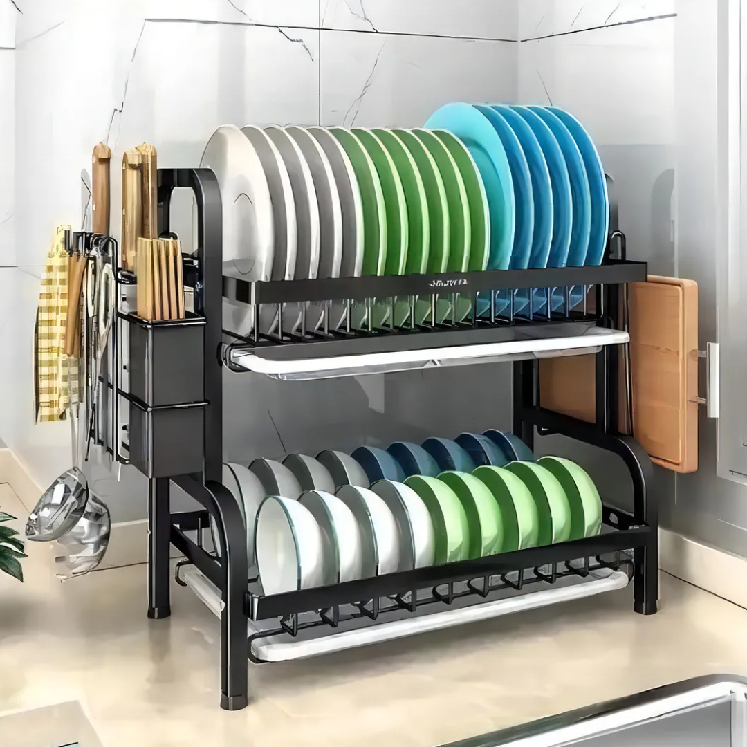 Secador Escurridor De Platos 2 Niveles Color Negro 6358 2n