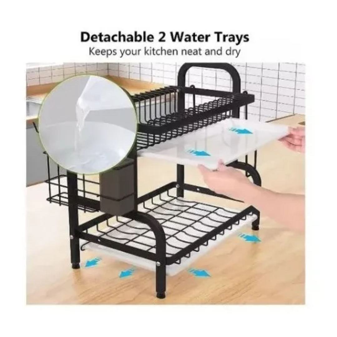 Secador Escurridor De Platos 2 Niveles Color Negro 6358 2n