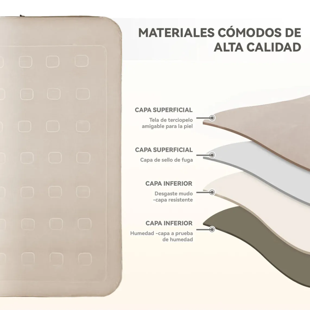 Colchón Inflable Eléctrico Queen 2 Plazas + 2 Almohadas de Regalo 🎁 Bomba Recargable con Luz | Gris/Negro